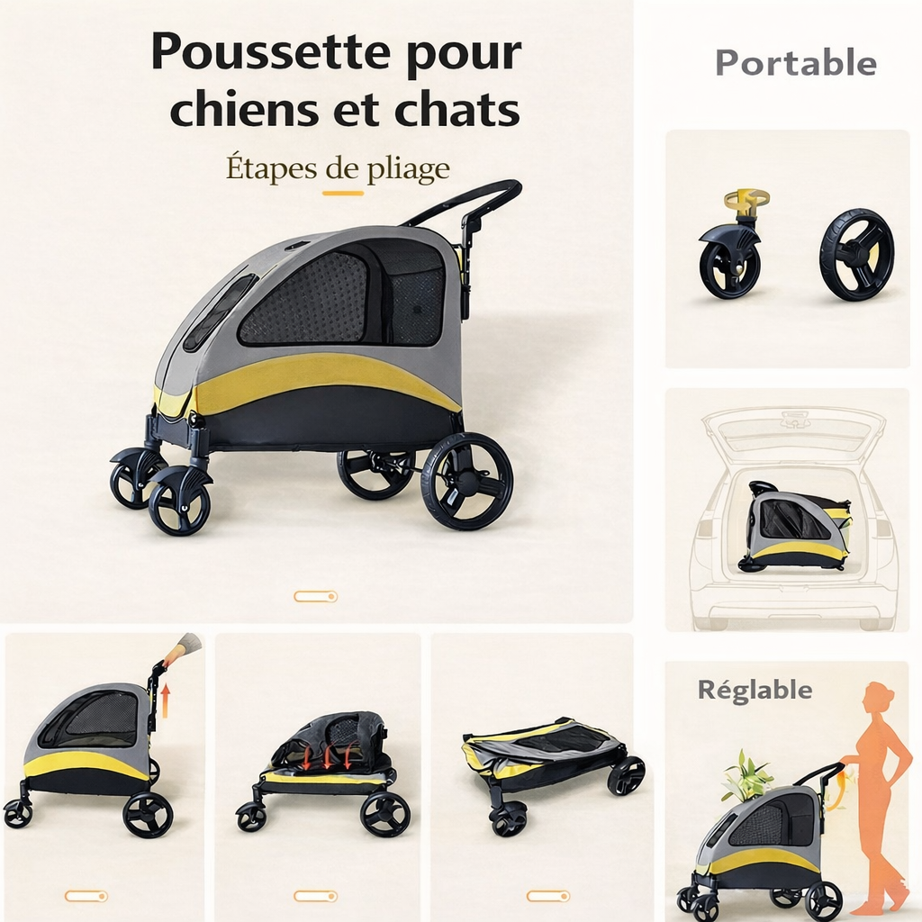 ZenRide™ DuoSafe – Poussette + Siège Auto 2-en-1 (Chien & Chat)