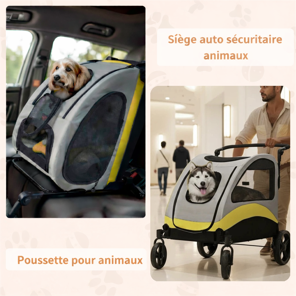 ZenRide™ DuoSafe – Poussette + Siège Auto 2-en-1 (Chien & Chat)