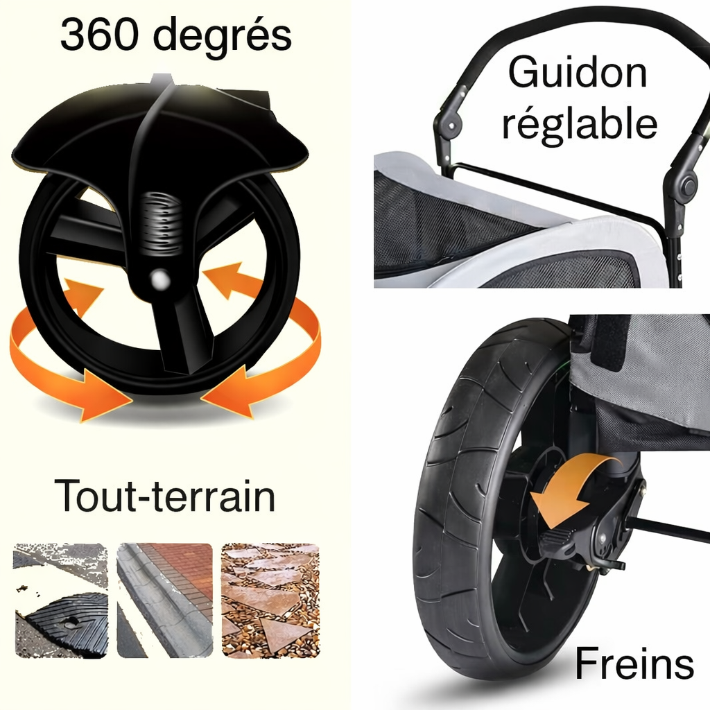 ZenRide™ DuoSafe – Poussette + Siège Auto 2-en-1 (Chien & Chat)