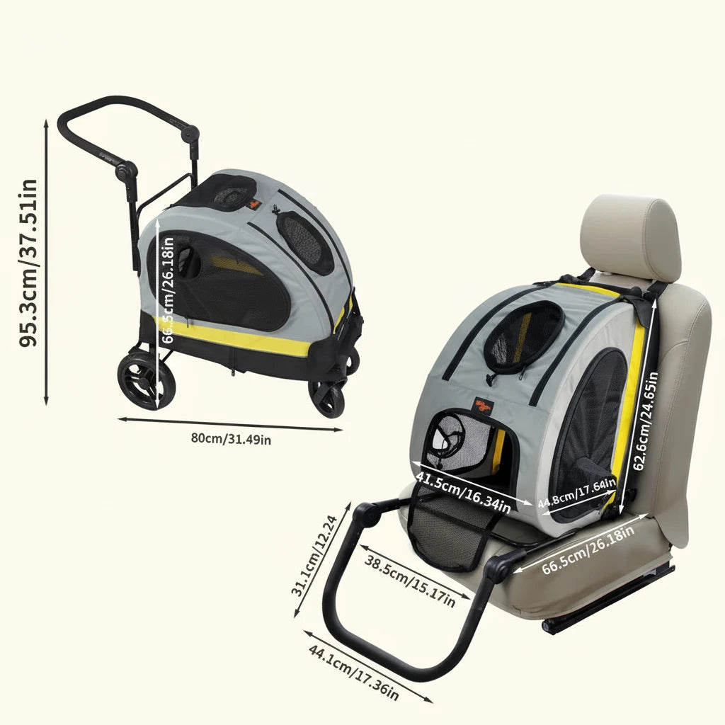 ZenRide™ DuoSafe – Poussette + Siège Auto 2-en-1 (Chien & Chat)